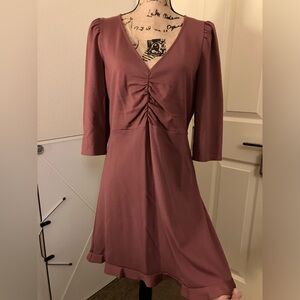 express mauve ruffle skirt puffy shoulder dress 3/4 sleeve cute Barbie large L